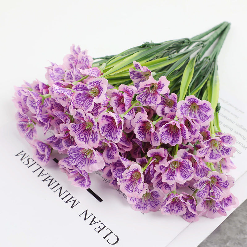 Bouquet de fleurs artificielles en soie violette pour naissance de février, 3 pièces, vente en gros