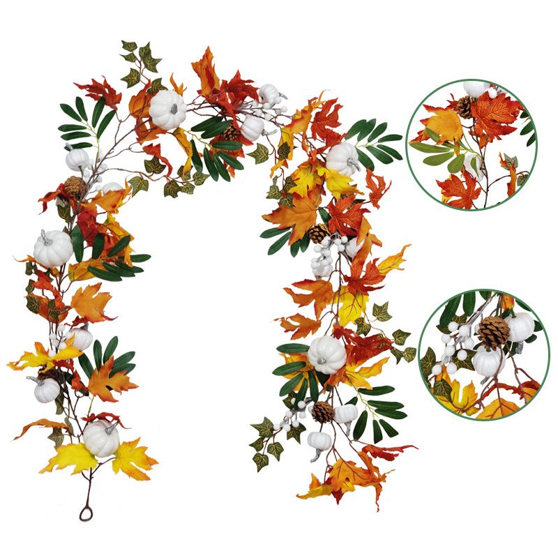 Bulk Artificial White Pumpkin Maple Vine Thanksgiving Fall Harvest Rattan Hanging Ornament Wholesale