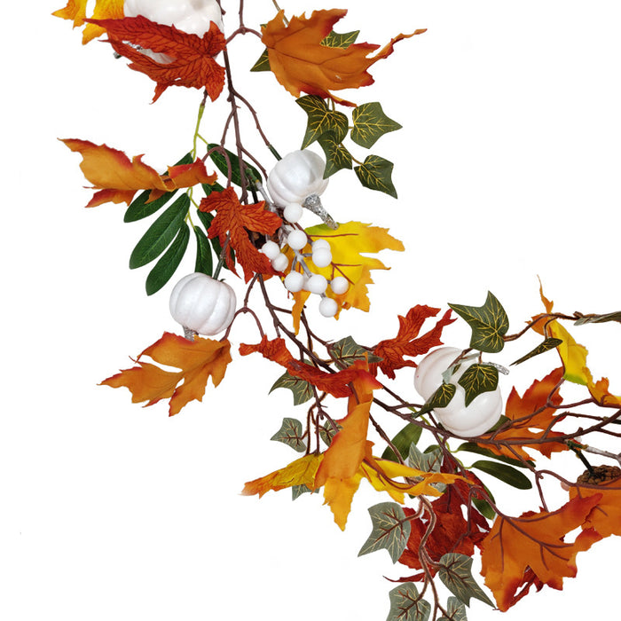 Bulk Artificial White Pumpkin Maple Vine Thanksgiving Fall Harvest Rattan Hanging Ornament Wholesale