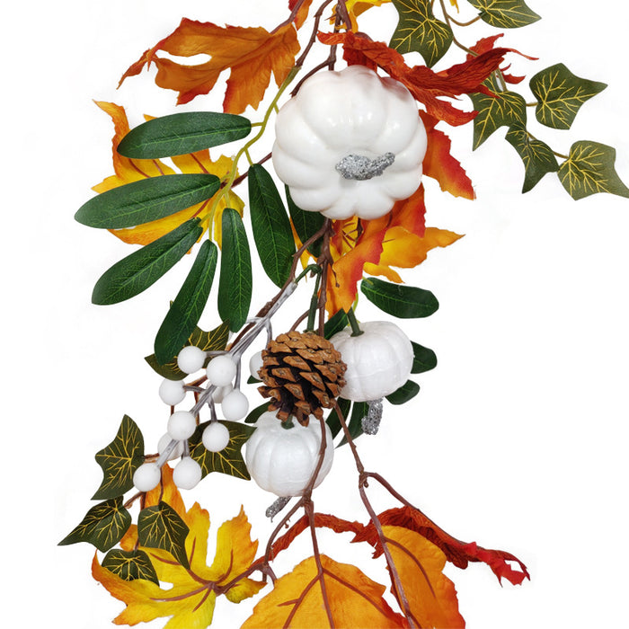Bulk Artificial White Pumpkin Maple Vine Thanksgiving Fall Harvest Rattan Hanging Ornament Wholesale