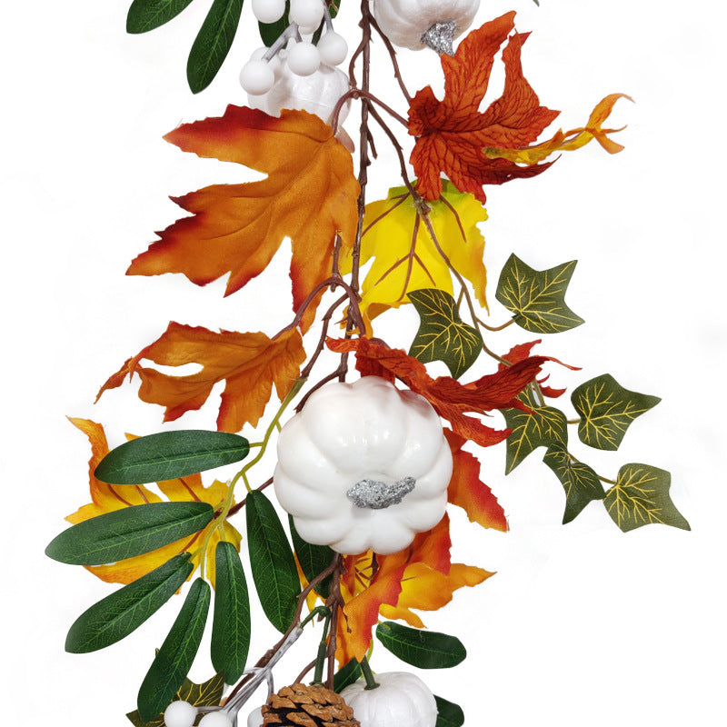 Bulk Artificial White Pumpkin Maple Vine Thanksgiving Fall Harvest Rattan Hanging Ornament Wholesale