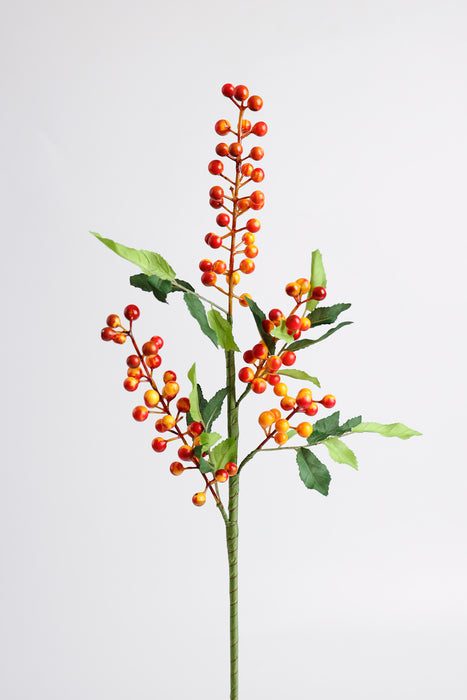 AM Basics Artificial Berries Stem with Leaves 25 Inch