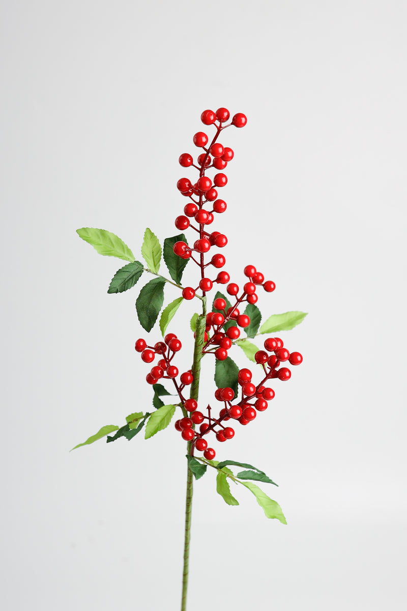 AM Basics Artificial Berries Stem with Leaves 25 Inch