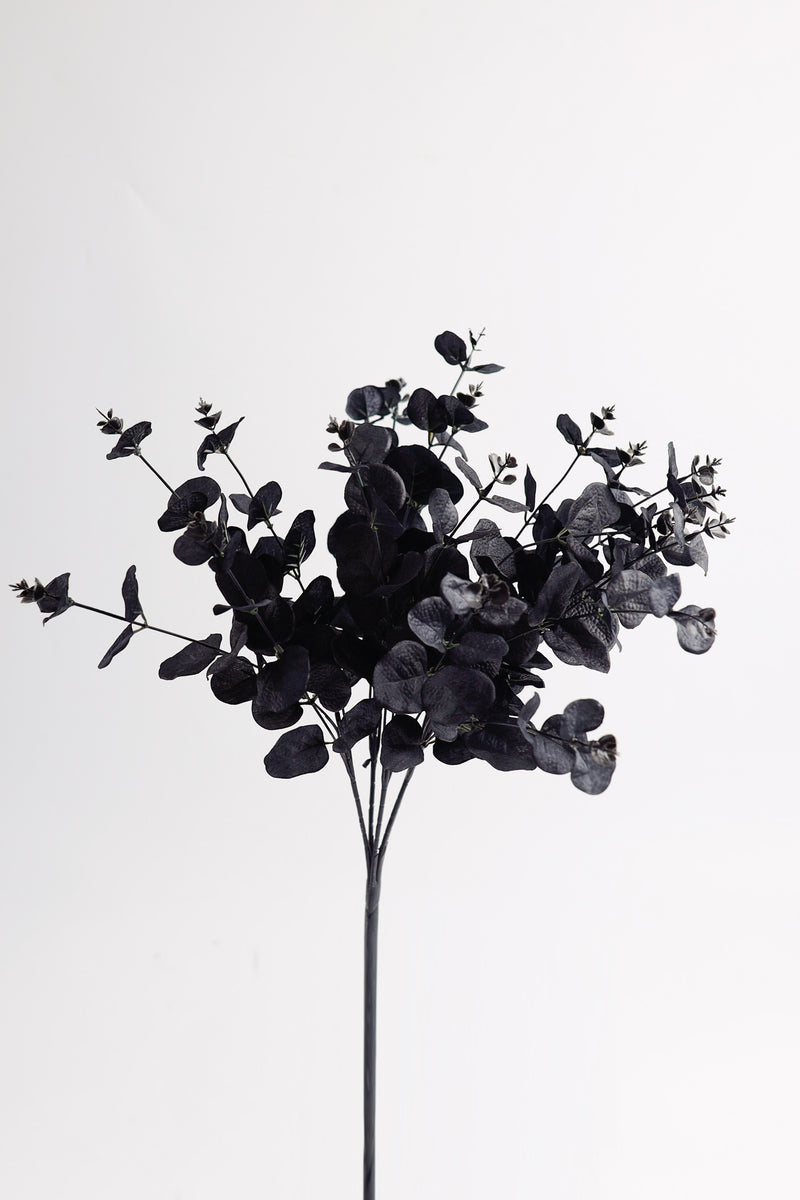 Bulk 18 "Black Halloween Decor Flores artificiales Eucalyptus Bush Flores de seda al por mayor