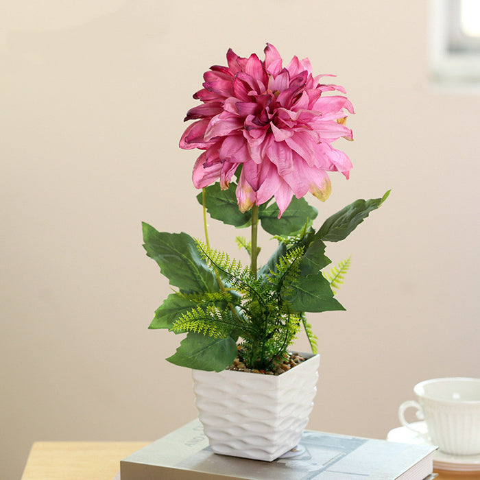 Bulk 14" Artificial Dahlia Flowers in Vase Flower Arrangement Bonsai Wholesale