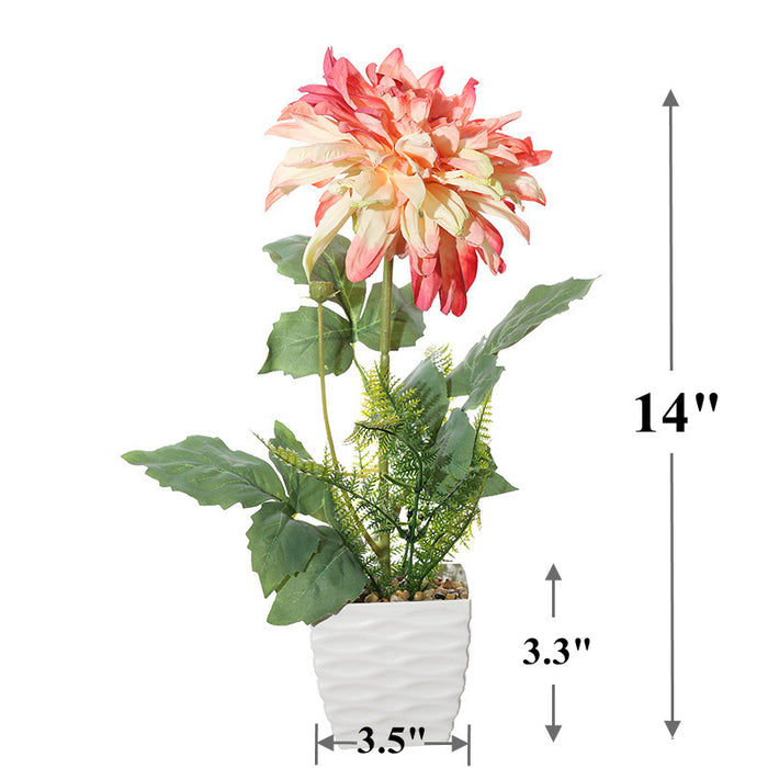 Bulk 14" Artificial Dahlia Flowers in Vase Flower Arrangement Bonsai Wholesale
