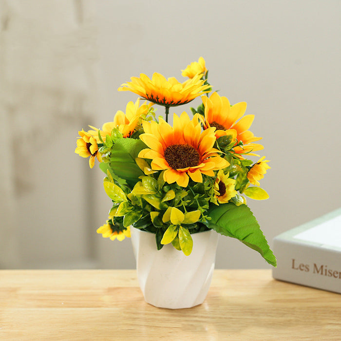 Bulk 10" Artificial Sunflower Flower in Vase Floral Arrangement Wholesale