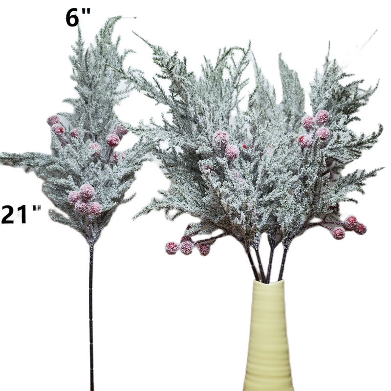 Bulk 21" Snowy Artificial Cedar Picks with Red Berries Wholesale