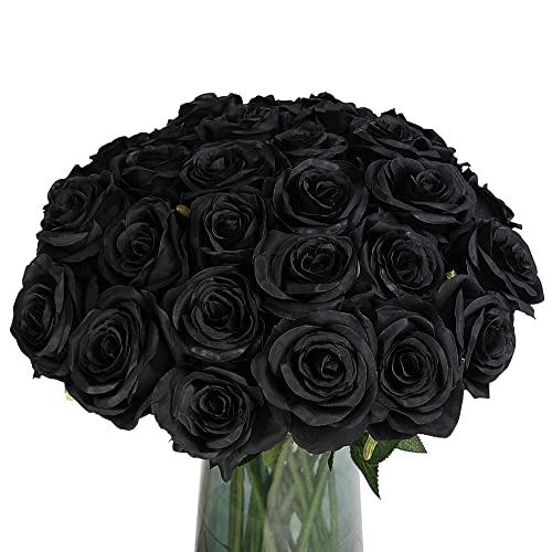 Bulk 10pcs Black Rose Bouquet Silk Flowers Black Halloween Centerpiece Wholesale