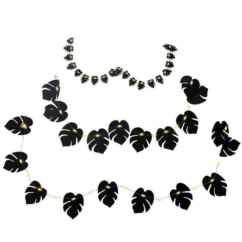 Guirlande lumineuse en feuilles de palmier Monstera tropicales noires pour Halloween en gros