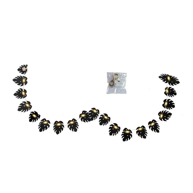 Guirlande lumineuse en feuilles de palmier Monstera tropicales noires pour Halloween en gros