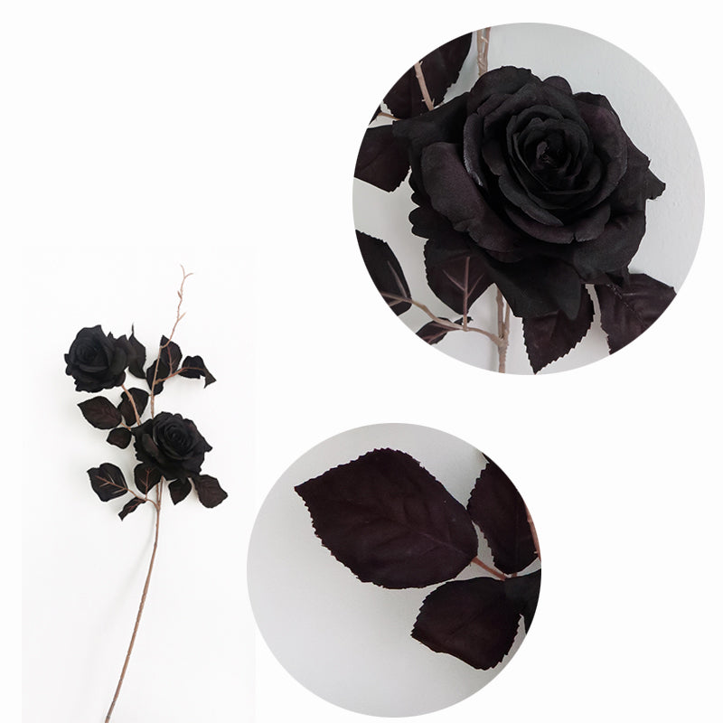 Tiges de roses noires d'Halloween en vrac de 26 pouces, arrangement de longues fleurs, décoration d'Halloween en gros