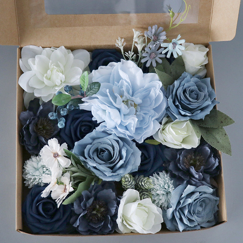 Bulk Dusty Blue Navy Artificial Flowers Heads Combo Box Set for DIY Wedding Bridal Bouquet Centerpieces Decor Floral Arrangement Decor Wholesale