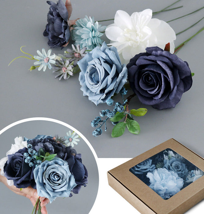 Bulk Dusty Blue Navy Artificial Flowers Heads Combo Box Set for DIY Wedding Bridal Bouquet Centerpieces Decor Floral Arrangement Decor Wholesale