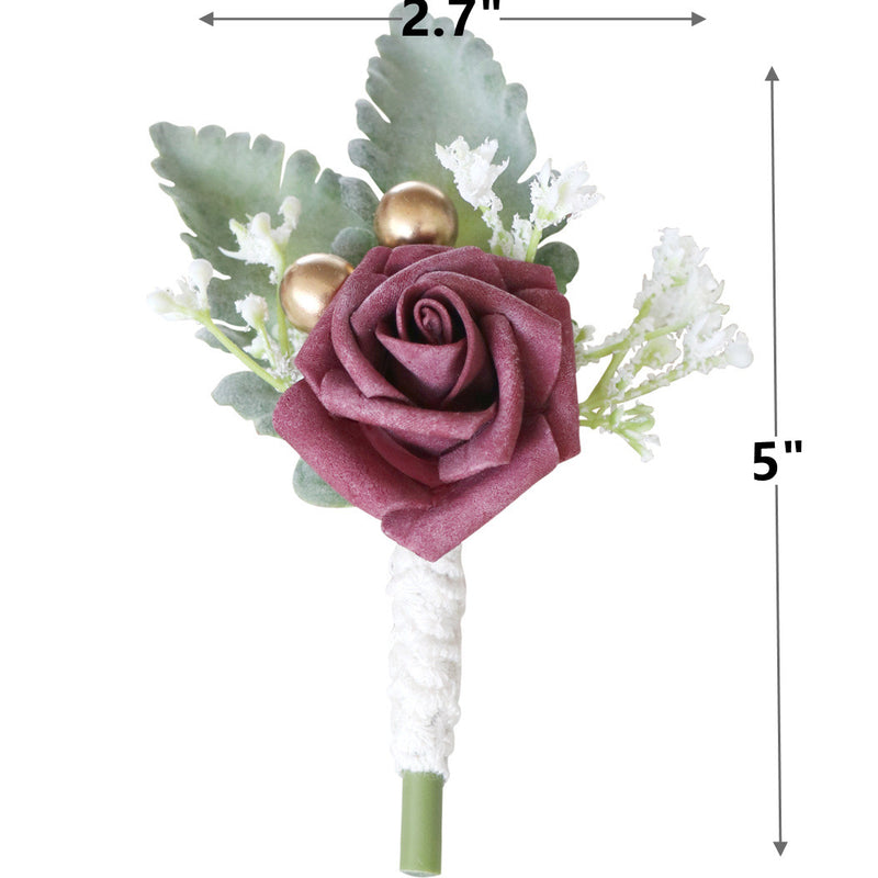 Boutonniere de rosas a granel de 5 "para boda de hombres con alfileres al por mayor