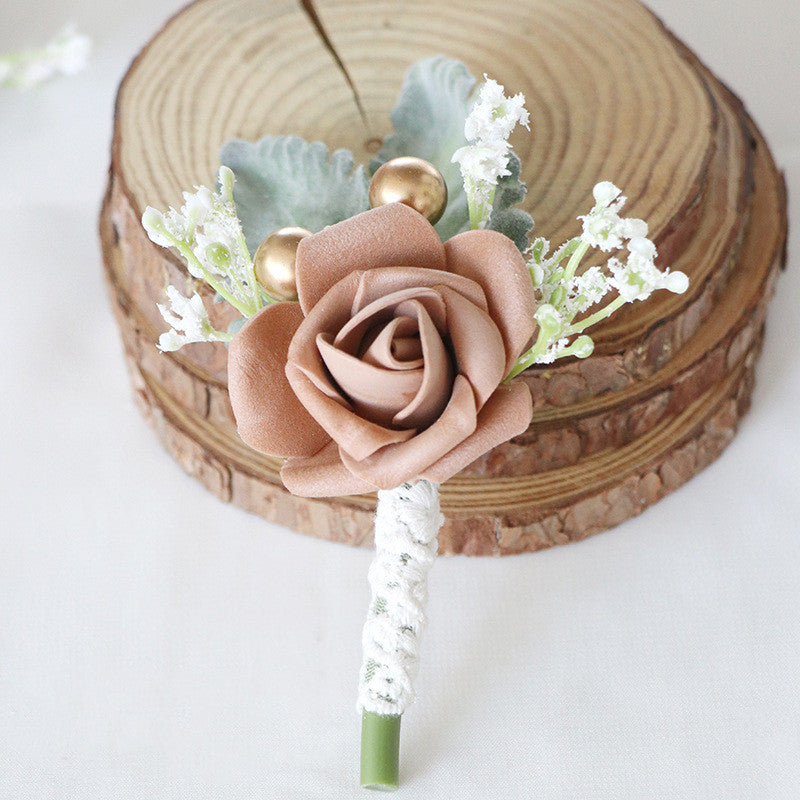 Boutonniere de rosas a granel de 5 "para boda de hombres con alfileres al por mayor