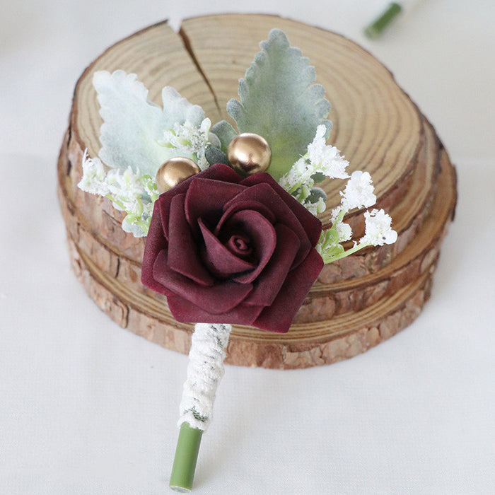 Boutonniere de rosas a granel de 5 "para boda de hombres con alfileres al por mayor