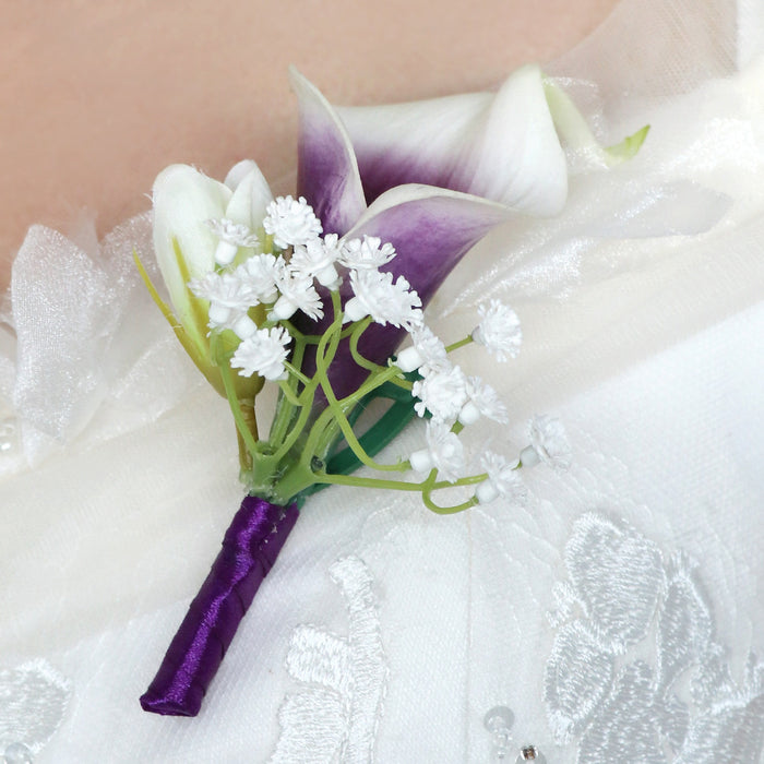 Ramillete artificial de cala púrpura a granel para boda, fiesta de graduación, venta al por mayor