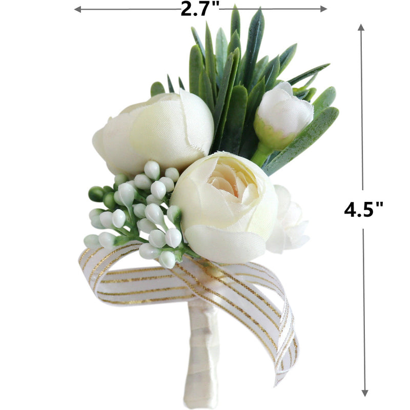 Bulk 4" Silk Peony Boutonnieres in Champagne Wholesale