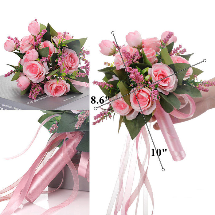 Ramo de rosas a granel para dama de honor, ramo de boda, flores artificiales al por mayor 