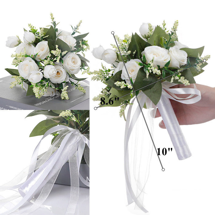 Ramo de rosas a granel para dama de honor, ramo de boda, flores artificiales al por mayor 
