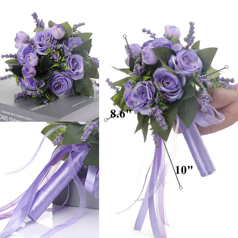 Bouquet de mariée en vrac de 9 pouces de roses artificielles en soie, bouquet de mariage en gros 