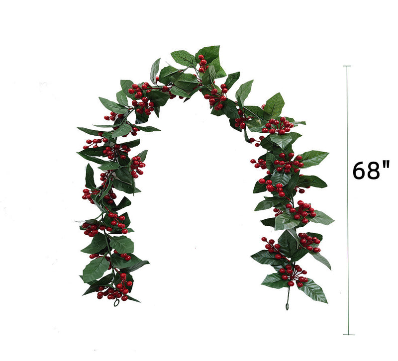 Bulk 68" Red Berries Garland Xmas Tree Garland for Holiday Indoor Outdoor Mantle Fireplace Home Decoration New Year Decor Wholesale