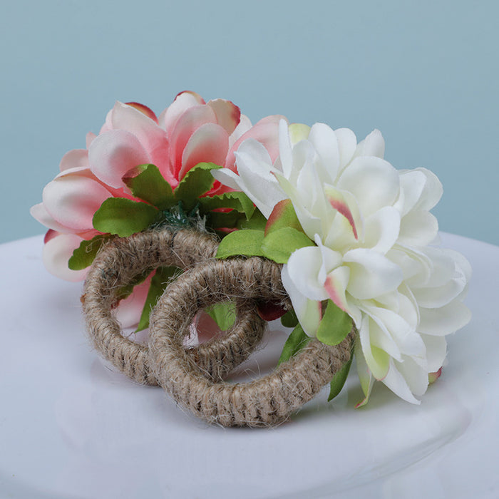 Anillos de servilleta hechos a mano de dalia floral artificial a granel al por mayor 