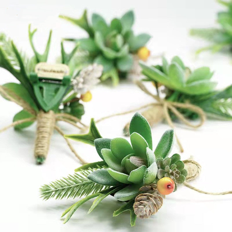 Boutonnière de plantes vertes succulentes artificielles en vrac en gros