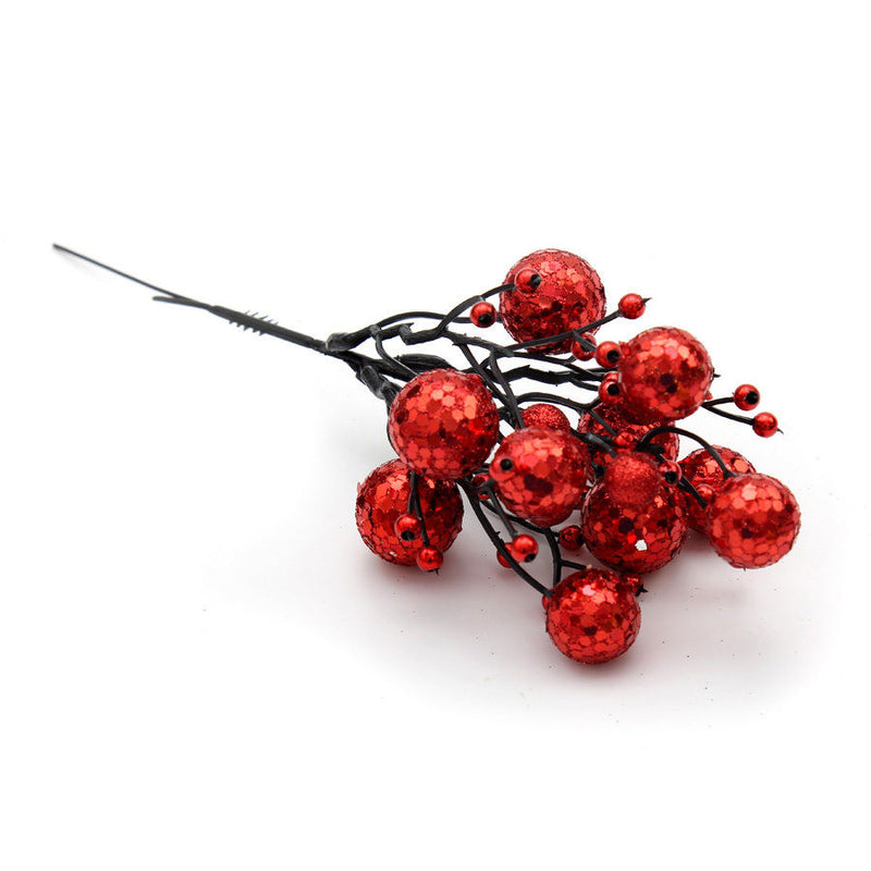 Bulk 9" Christmas Glitter Berries Tallos Holly Picks Adornos al por mayor