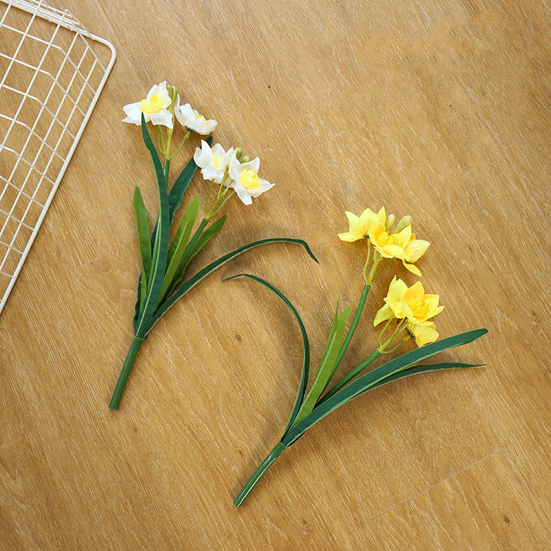 Bouquet de jonquilles en vrac de 17,7 pouces avec 2 fourches Fleurs de narcisse artificielles en soie en gros
