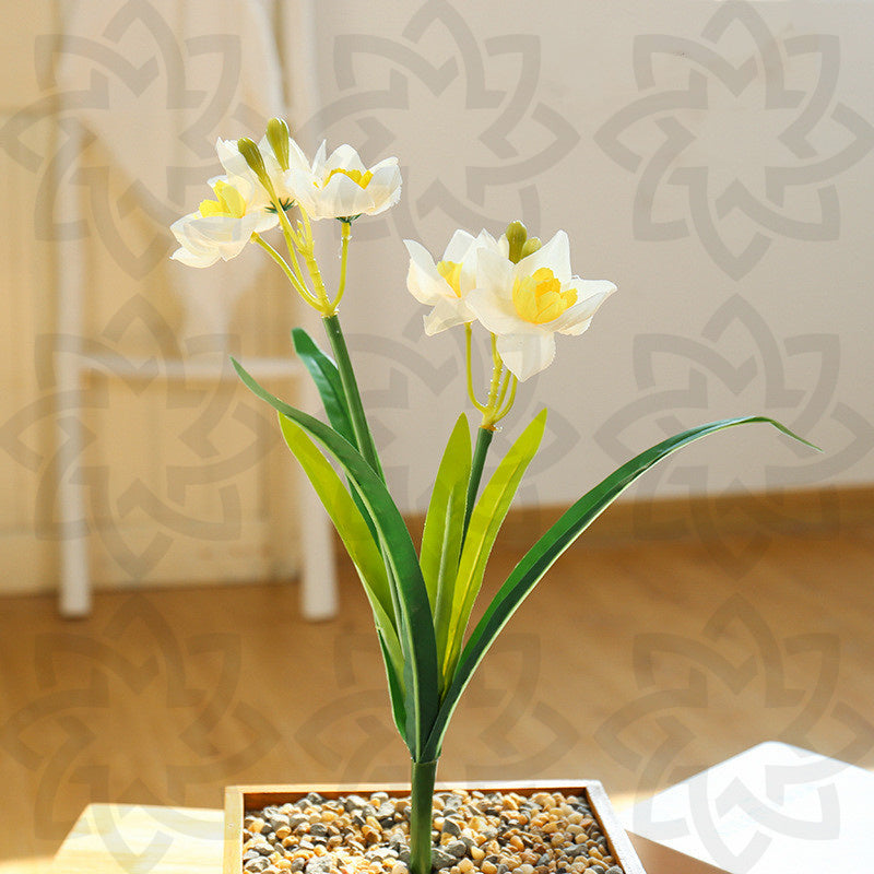 Bouquet de jonquilles en vrac de 17,7 pouces avec 2 fourches Fleurs de narcisse artificielles en soie en gros