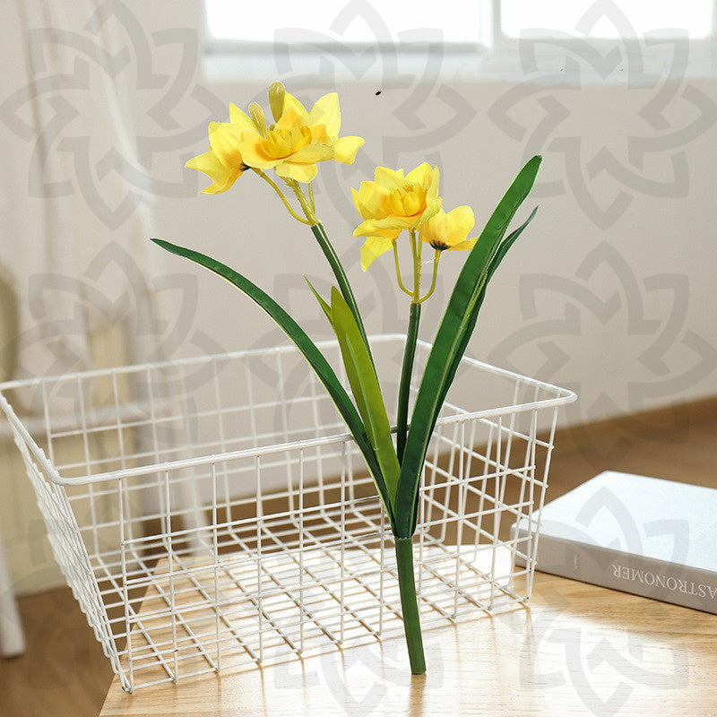 Bouquet de jonquilles en vrac de 17,7 pouces avec 2 fourches Fleurs de narcisse artificielles en soie en gros
