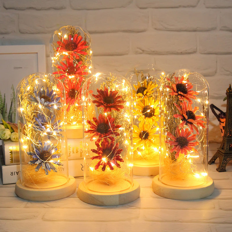 Bulk Preserved Mum Flower Gifts for Her Light UP Flower in Glass Dome Wholesale