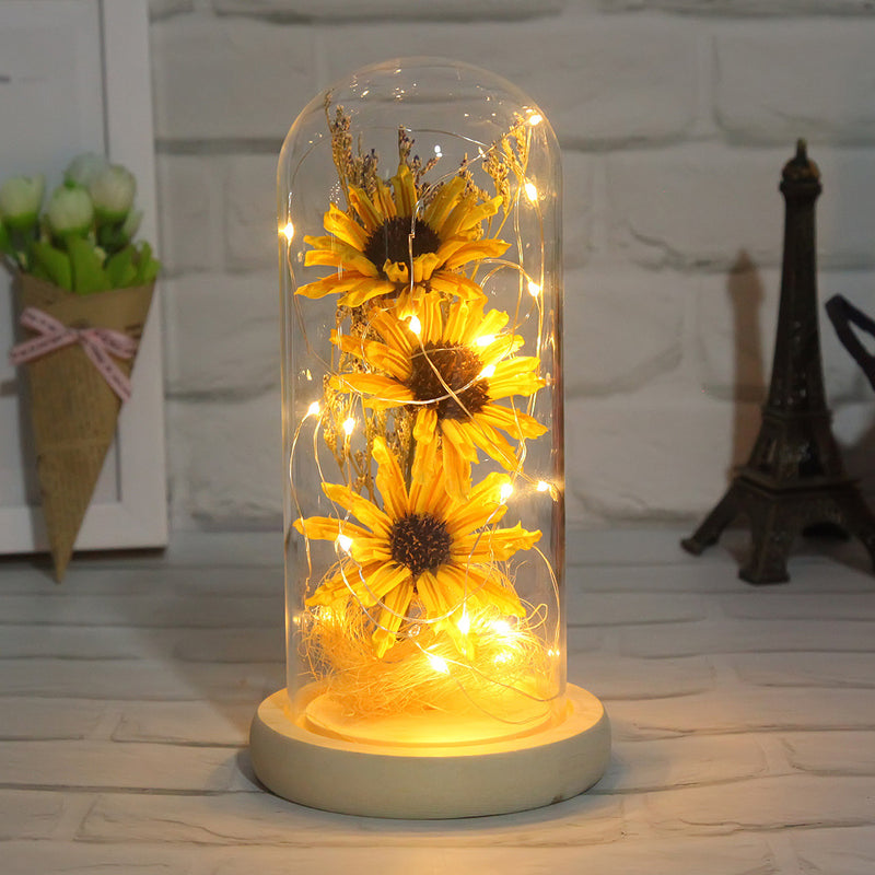 Bulk Preserved Mum Flower Gifts for Her Light UP Flower in Glass Dome Wholesale