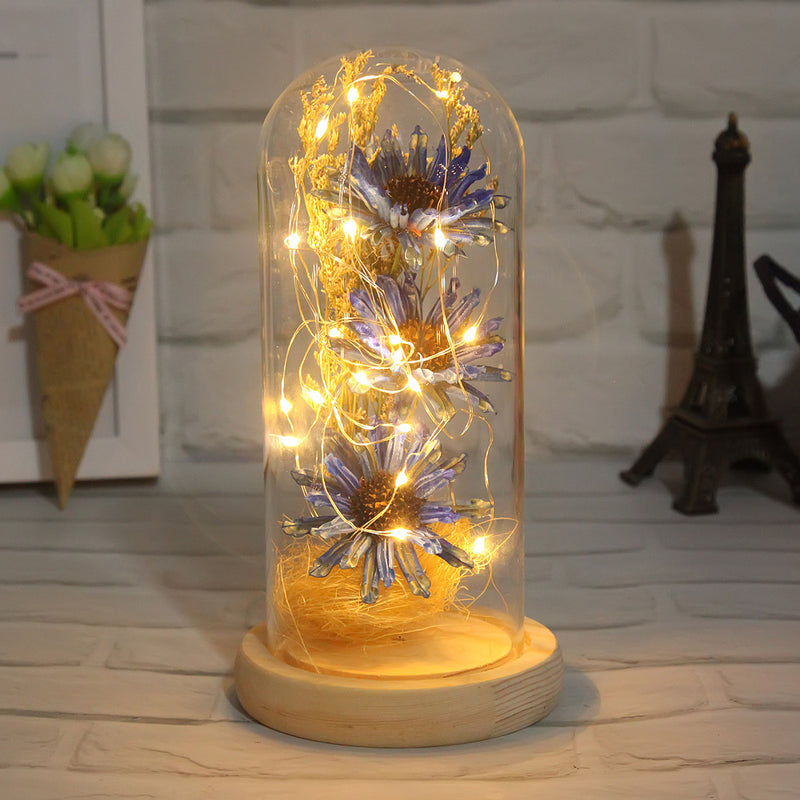 Bulk Preserved Mum Flower Gifts for Her Light UP Flower in Glass Dome Wholesale