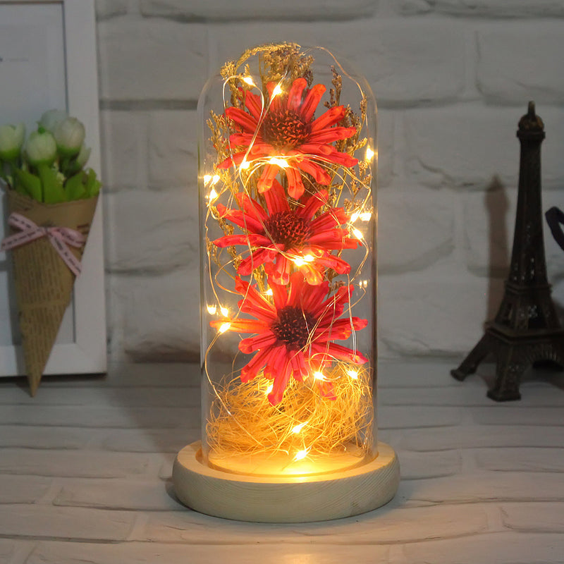 Bulk Preserved Mum Flower Gifts for Her Light UP Flower in Glass Dome Wholesale