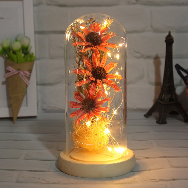 Bulk Preserved Mum Flower Gifts for Her Light UP Flower in Glass Dome Wholesale