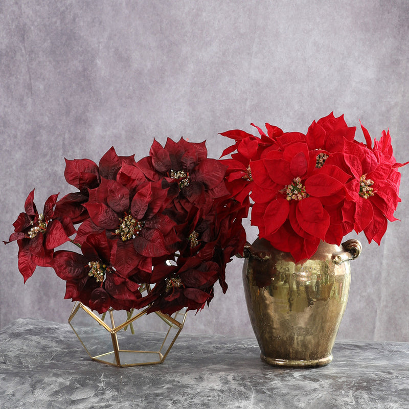 Tiges de poinsettia en vrac de 12 pouces Fleur de Noël Fleur artificielle en soie Vente en gros