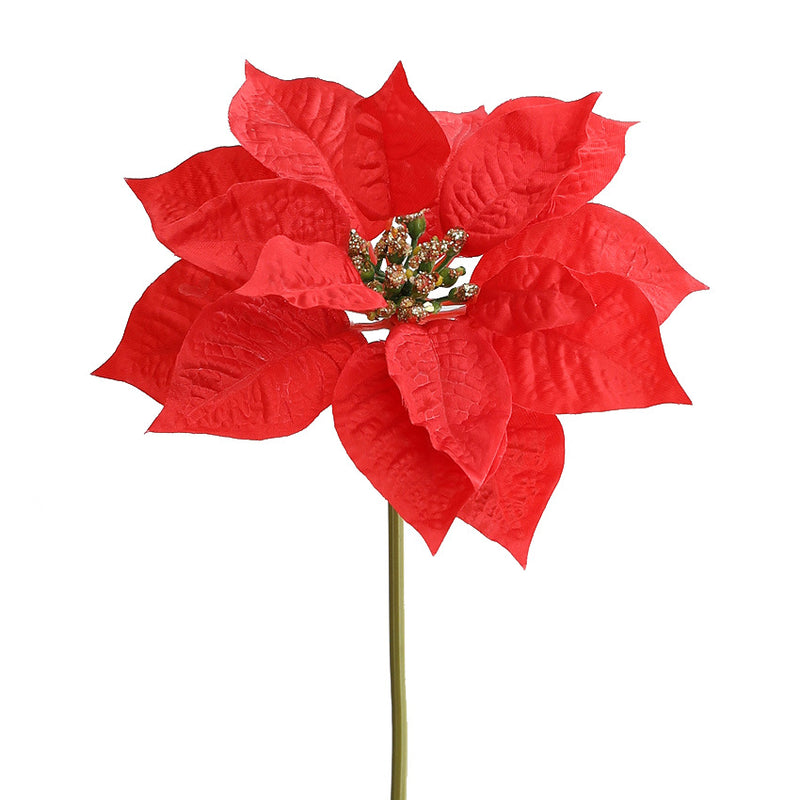 Tiges de poinsettia en vrac de 12 pouces Fleur de Noël Fleur artificielle en soie Vente en gros