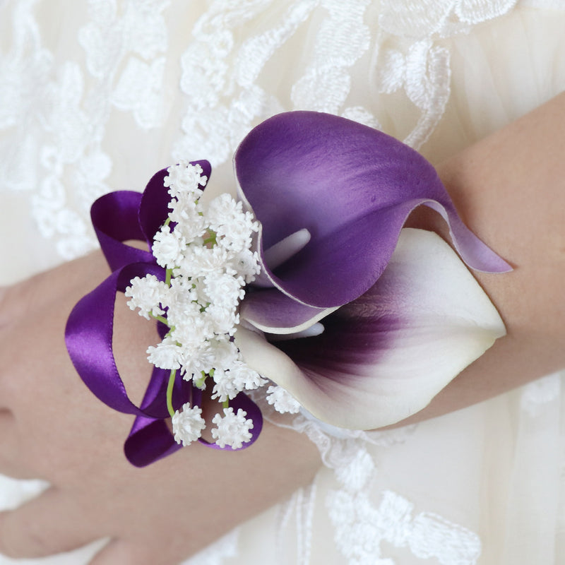 Bulk Purple Calla Lily Handmade Wrist Corsage Wholesale