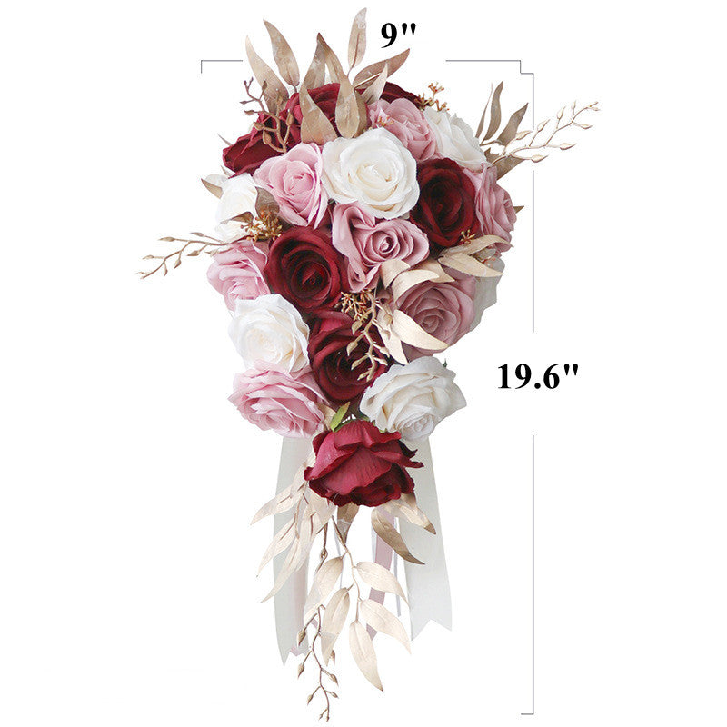 Bulk 9" Cascading Rose Bridal Bouquet Pink and Red Wedding Bouquet Wholesale