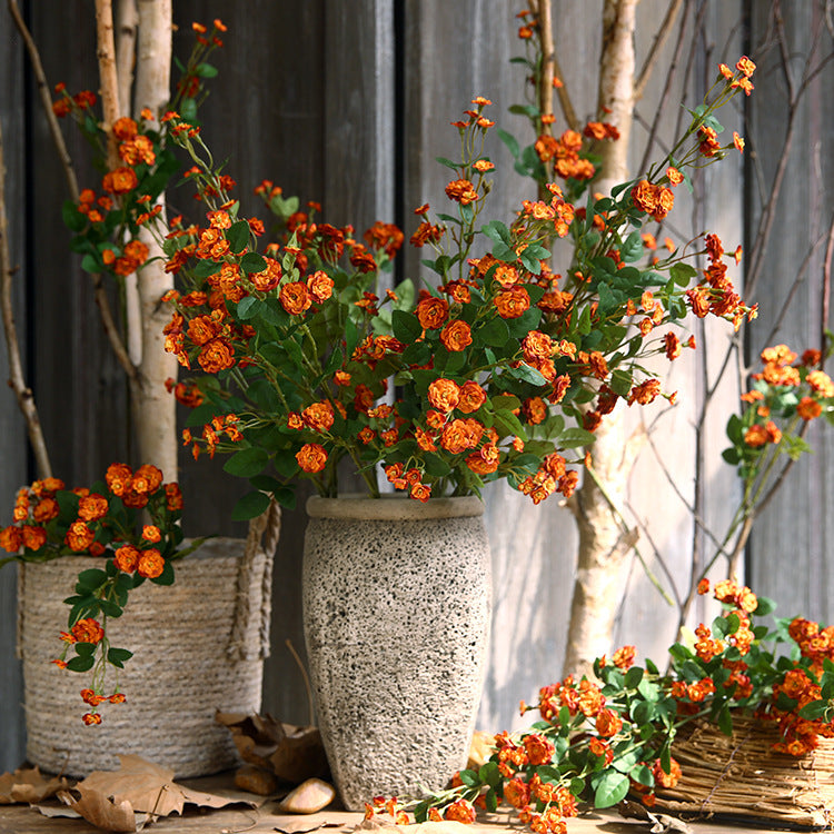 A granel 28 "Mini rosas tallos ramas flores silvestres artificiales arreglo de flores de seda al por mayor 