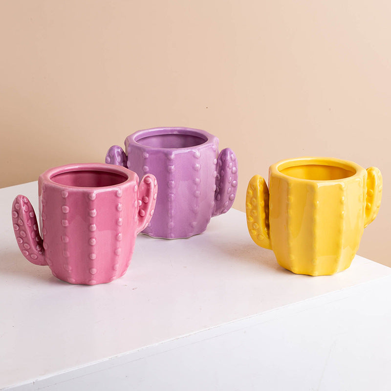 cactus shaped plant pots Bulk Cactus Shaped Flower Vase Ceramic Flower Planter Pot Wholesale — Artificialmerch
