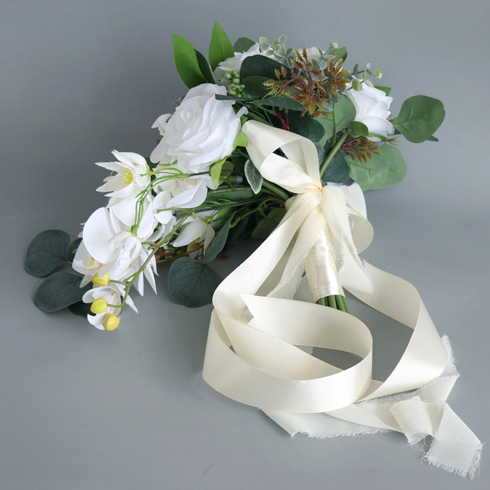 Bulk White Rose and Orchid Cascading Bridal Bouquet Wedding Bouquet Wholesale