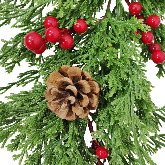 Bulk 25" Faux Cedar Hanging Vine with Red Berries and Pine Cones Wholesale
