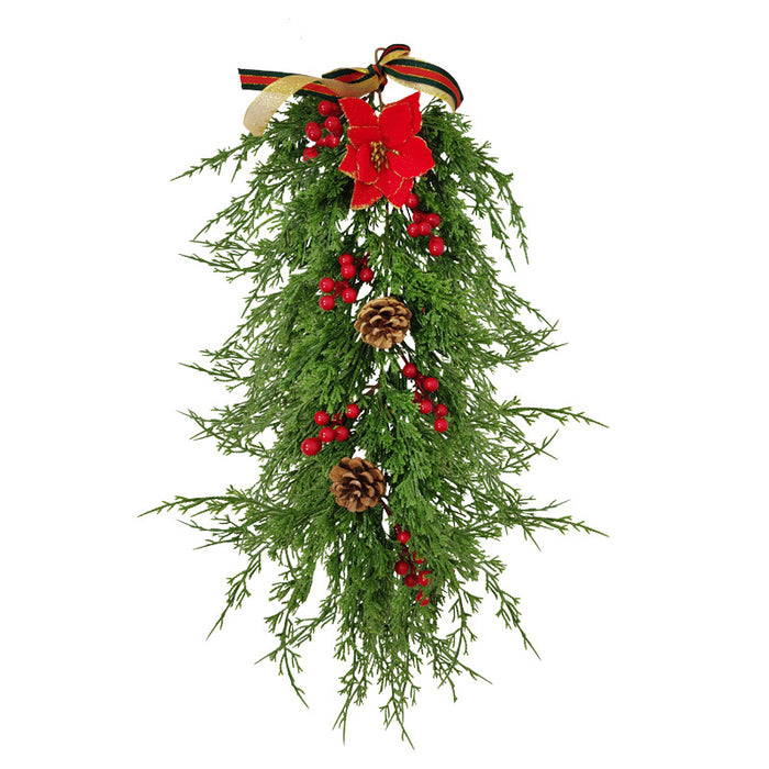 Bulk 25" Faux Cedar Hanging Vine with Red Berries and Pine Cones Wholesale