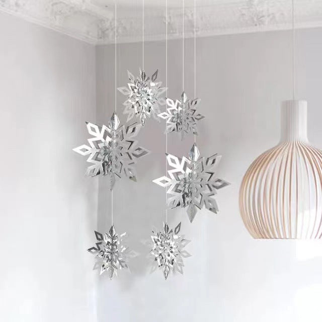 Venta al por mayor de decoraciones iridiscentes 3D de copos de nieve colgantes de Navidad a granel 