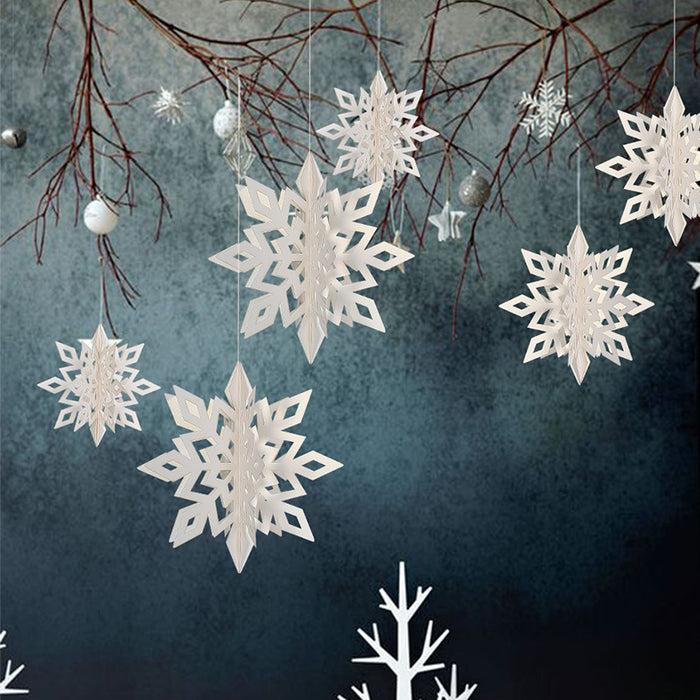 Venta al por mayor de decoraciones iridiscentes 3D de copos de nieve colgantes de Navidad a granel 