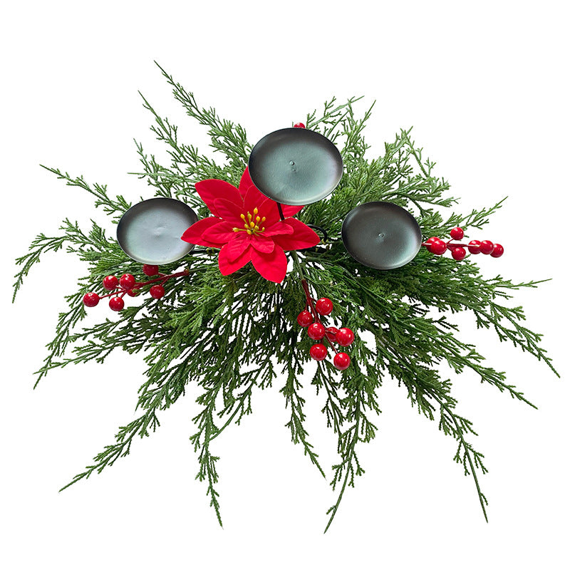 Bulk Christmas Pine Red Poinsettia Berry Candlestick Centerpiece Decoración 25 pulgadas al por mayor 
